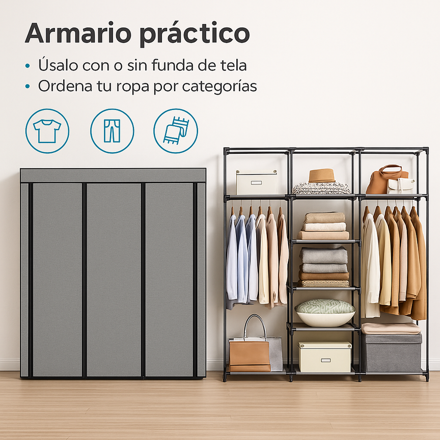 Closet Portátil 8 Estantes – Organizador de Ropa